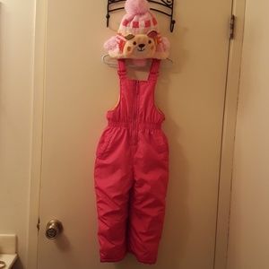 Pink Platinum Snowsuit with Knit Bear Hat.